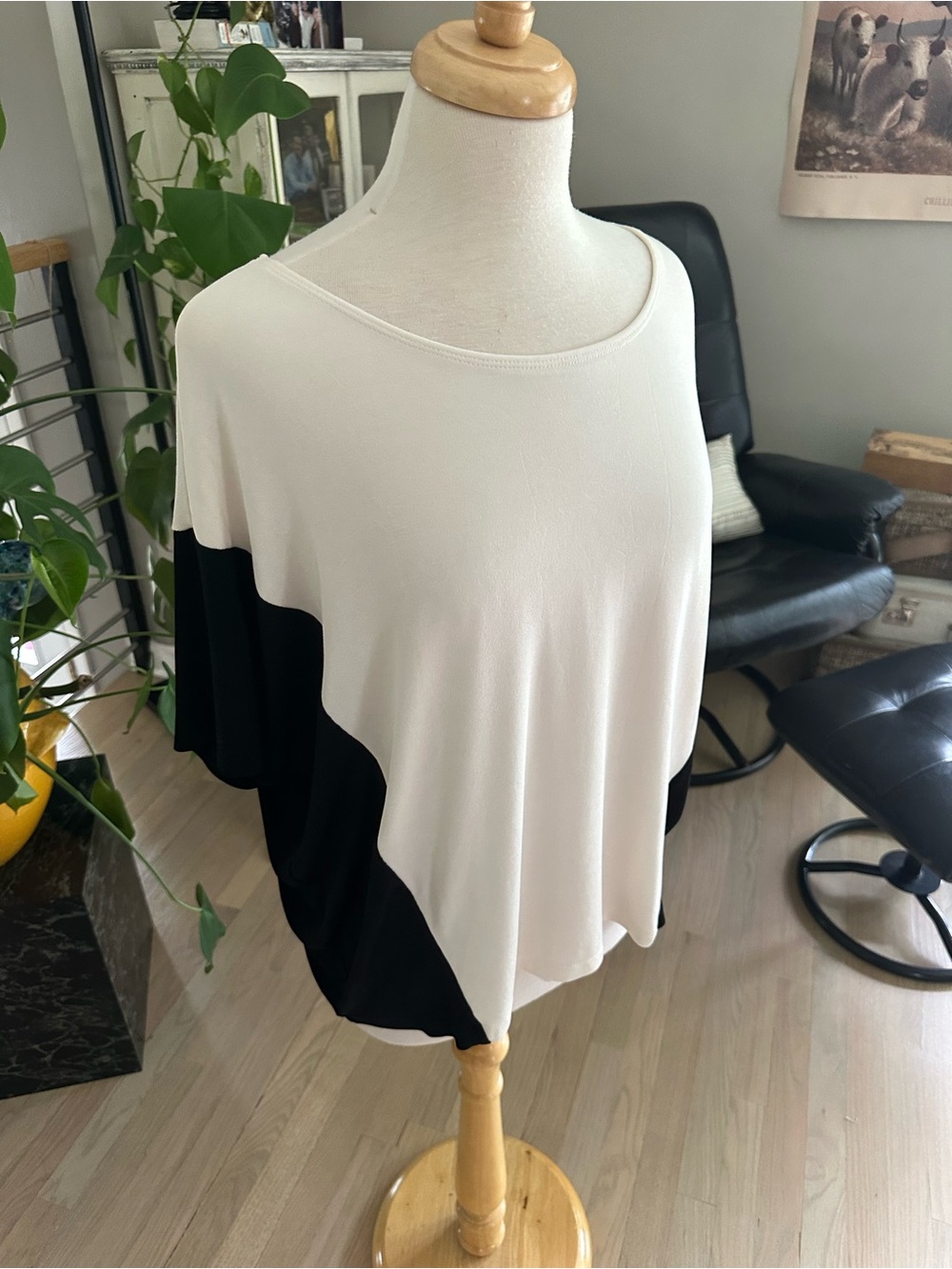 Chico's Travelers Black and White Colorblock Draped Top